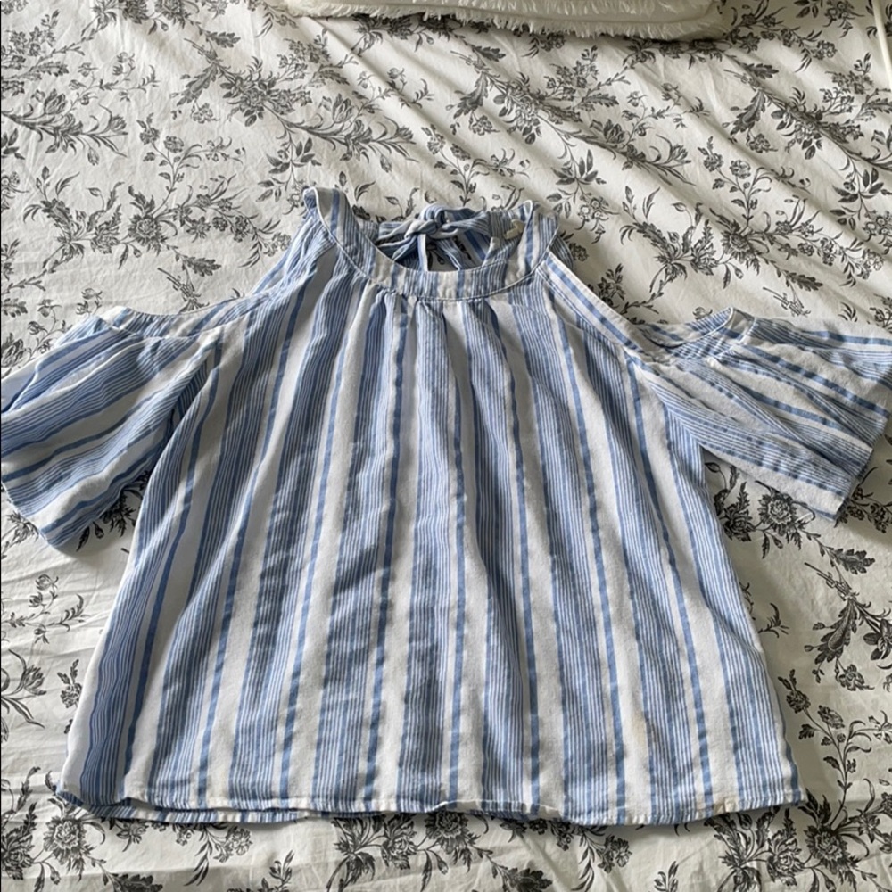 Pink Lily Blue and White Striped Blouse